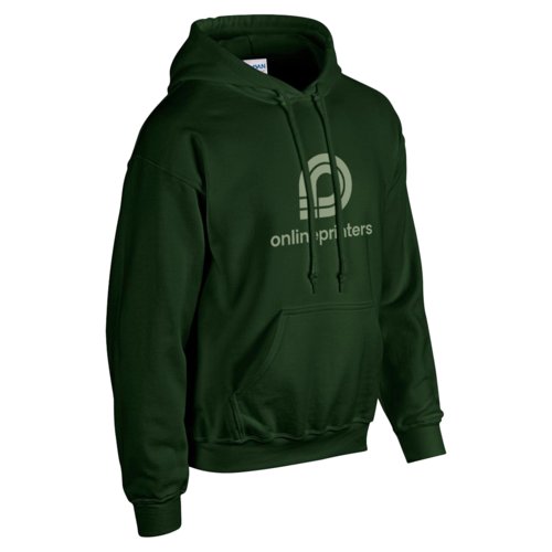 Dunkelgrner Baumwoll-Polyester-Hoodie mit Kordelzug und Kngurutasche.