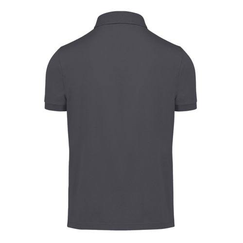 Dunkelgraues Baumwoll-Poloshirt mit kurzer Knopfleiste.