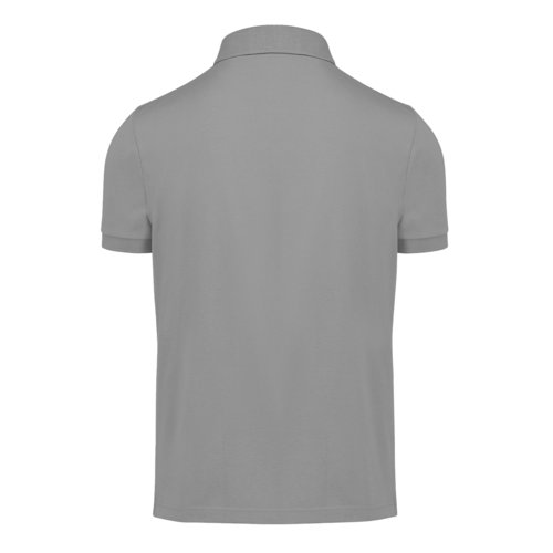 Graues Baumwoll-Poloshirt mit kurzem Arm und Knopfleiste.