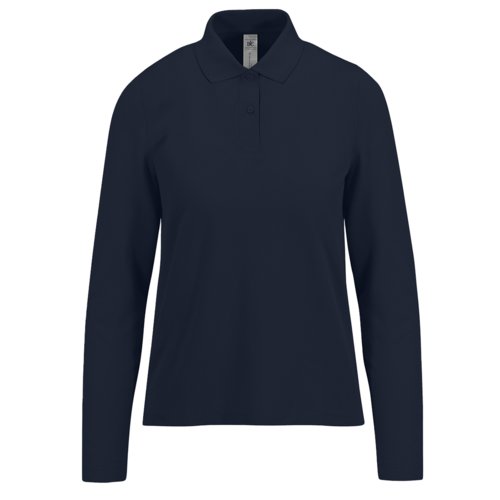 Marineblaues Damen-Poloshirt aus Baumwolle mit langen rmeln.