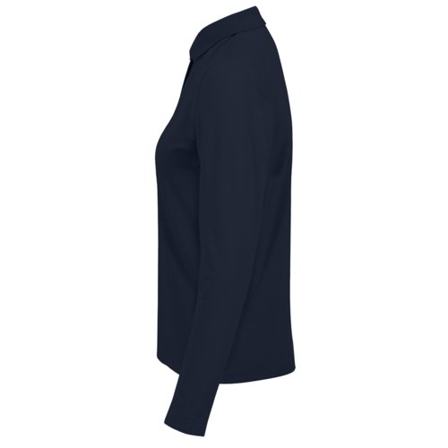 Marineblaues Damen Poloshirt aus Baumwolle mit langen rmeln.