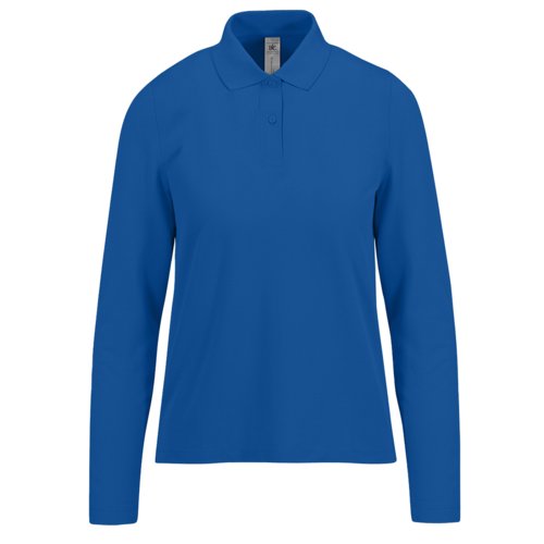 Knigsblaues Baumwoll-Poloshirt mit langen rmeln fr Damen.