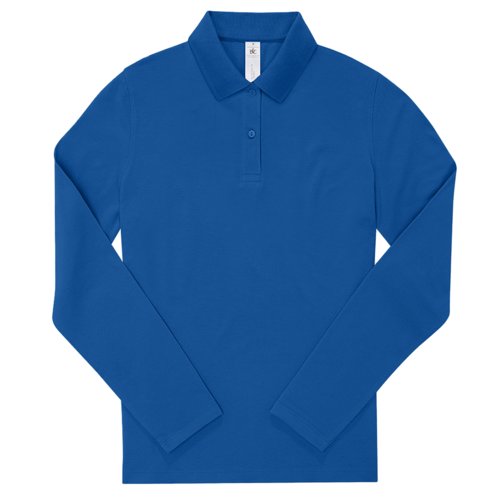 Knigsblaues Baumwoll-Poloshirt mit langen rmeln, Damenschnitt.