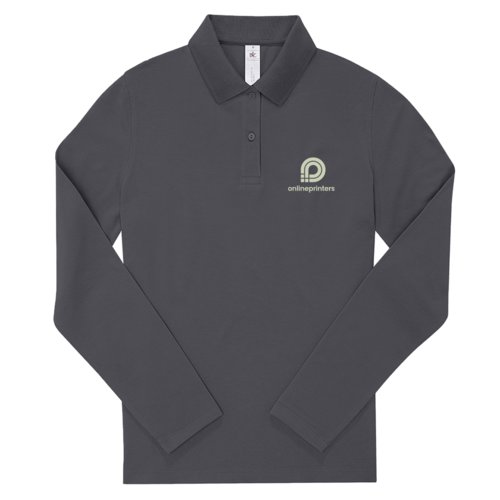 Dunkelgraues Damen Poloshirt aus Baumwolle mit langen rmeln.