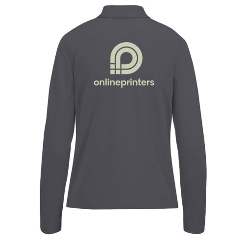 Dunkelgraues Baumwoll-Poloshirt fr Damen mit langen rmeln.