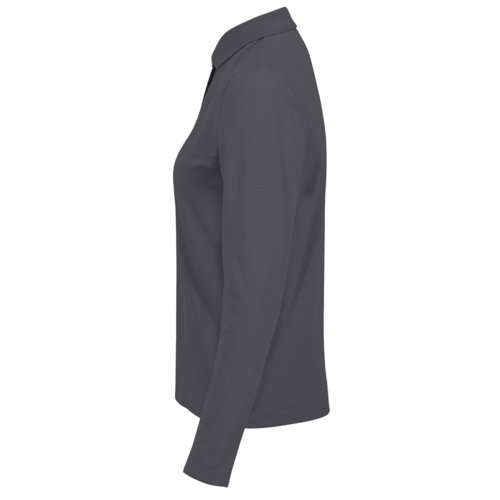 Dunkelgraues Baumwoll-Poloshirt mit langen rmeln fr Damen.