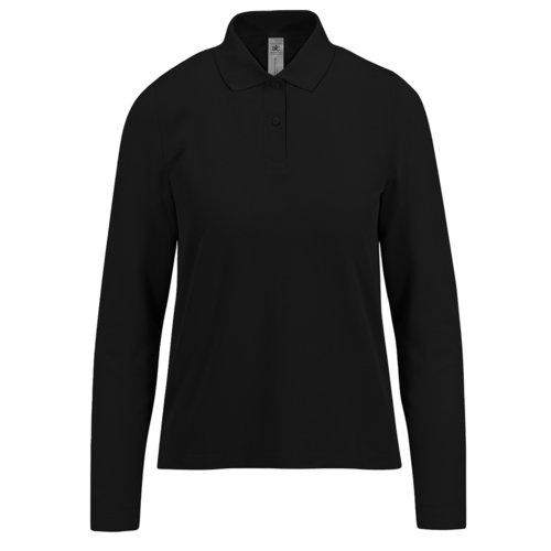Schwarzes Baumwoll-Poloshirt fr Damen mit langen rmeln.