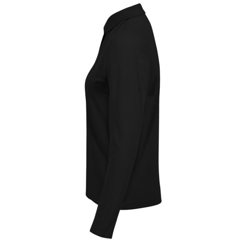 Schwarzes Baumwoll-Poloshirt fr Damen mit langen rmeln.