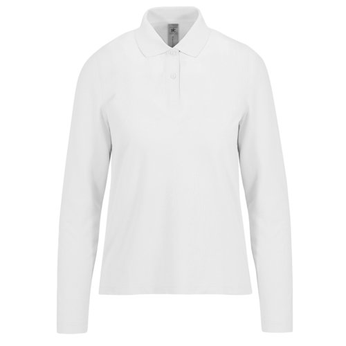Weisses Baumwoll-Poloshirt mit langen rmeln fr Damen.