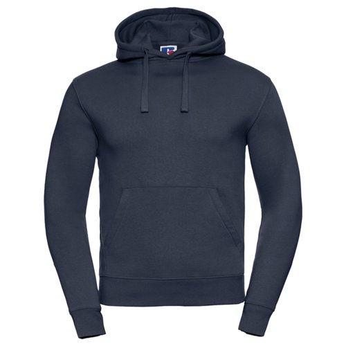 Marineblauer Baumwoll-Polyester-Hoodie mit Kapuze und Kngurutasche.