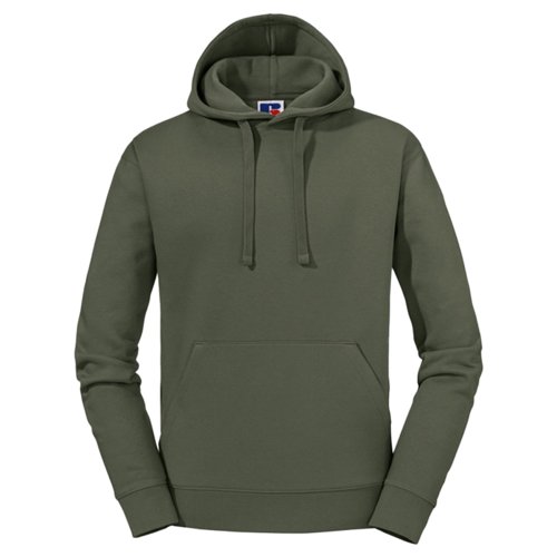 Olivgrner Baumwoll-Polyester-Hoodie mit Kordelzug und Kngurutasche.
