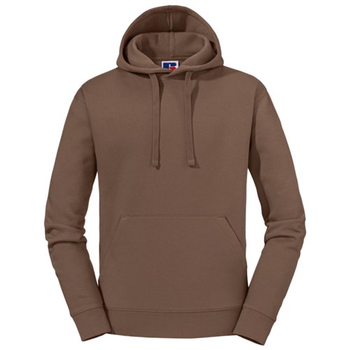 Brauner Baumwoll-Polyester-Hoodie fr Herren mit Kngurutasche.