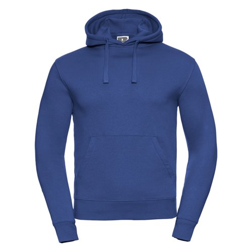 Blauer Baumwoll-Polyester-Hoodie fr Herren mit Kapuze und Kngurutasche.