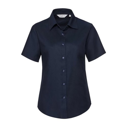 Marineblaue Bluse aus Baumwollmischgewebe mit kurzen rmeln.