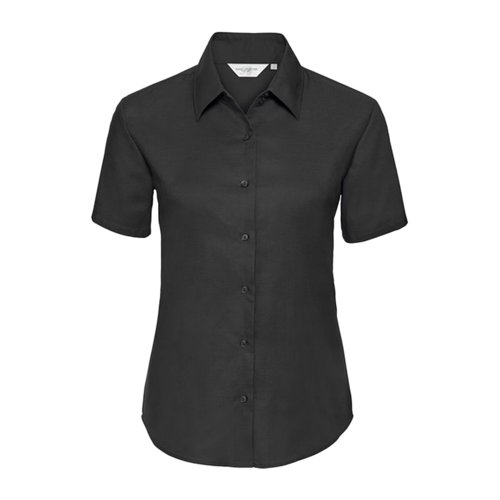 Schwarze Bluse aus Baumwollmischgewebe mit kurzen rmeln und Knopfleiste.