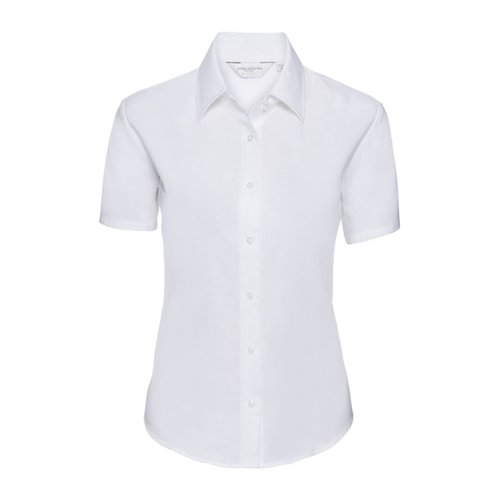 Weisse Kurzarm-Bluse aus Baumwollmischung mit Kragen.