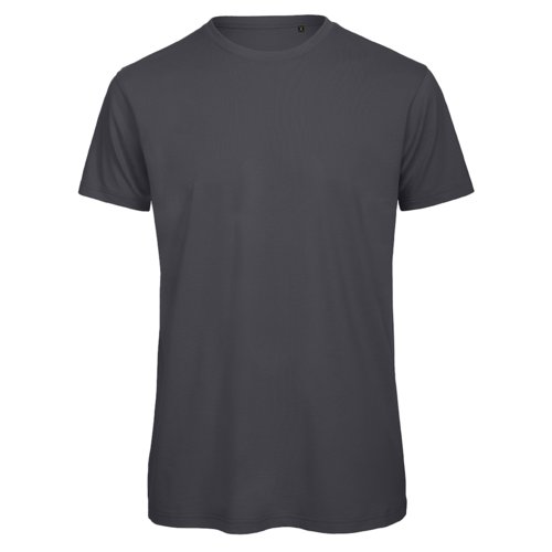 Dunkelgraues Baumwoll-T-Shirt mit kurzen Ärmeln und Rundhalsausschnitt.