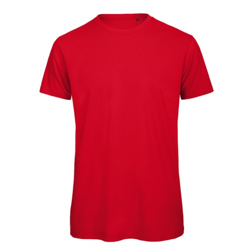 Rotes T-Shirt aus Bio-Baumwolle mit kurzen Ärmeln.