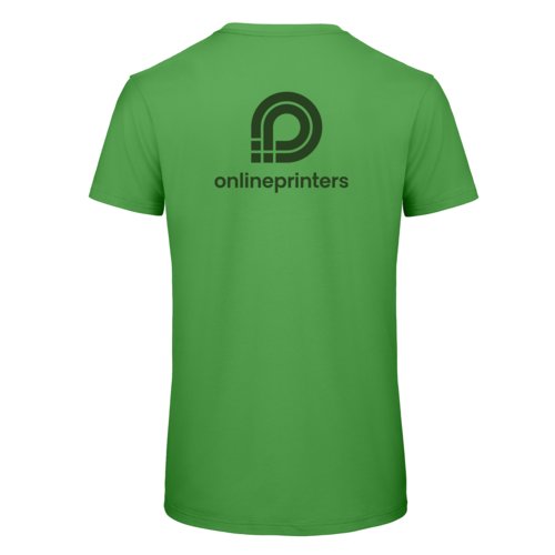 Grünes Baumwoll-T-Shirt mit kurzen Ärmeln und Rundhalsausschnitt.