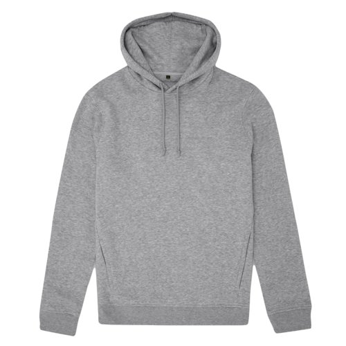 Grau melierter Hoodie aus Bio-Baumwolle und recyceltem Polyester.