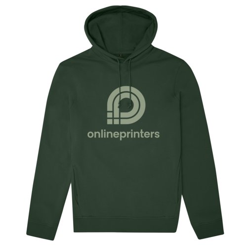 Dunkelgrner Hoodie aus Bio-Baumwolle und recyceltem Polyester mit Kapuze.