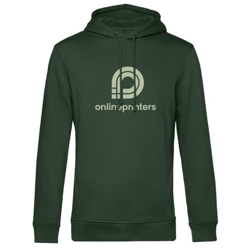 Dunkelgrner Hoodie aus Stoff fr Herren mit Kapuze und Kordelzug.