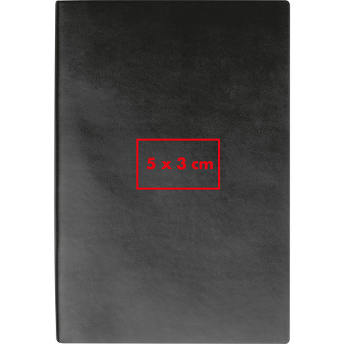 Schwarzes Notizbuch mit Hardcover und Fadenbindung.