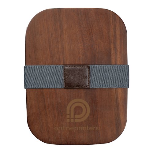 Braune Holz-Lunchbox mit elastischem Band.