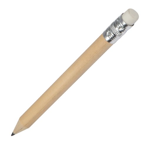 Beiger Mini-Bleistift aus Holz mit Radiergummi.