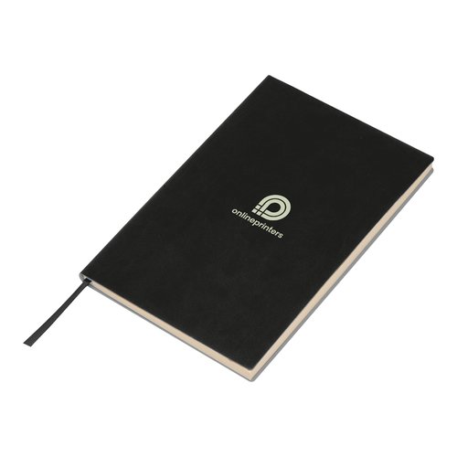 Schwarzes Notizbuch mit Hardcover und Leseband.