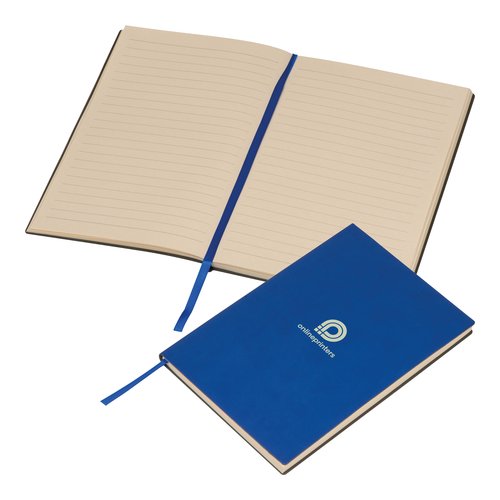 Blaues Notizbuch mit Hardcover und Lesebndchen.