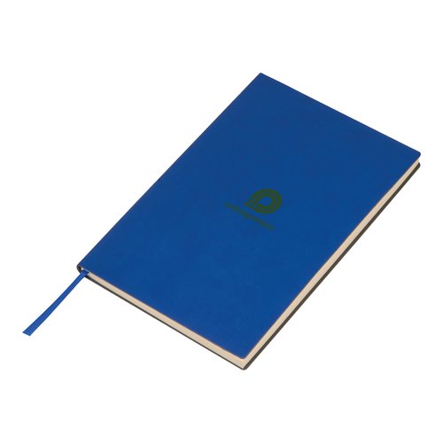Blaues Notizbuch mit Hardcover und Leseband.