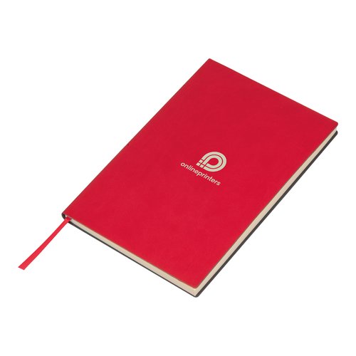 Rotes Notizbuch mit Hardcover und Lesebndchen.