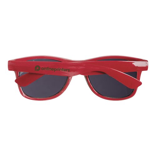 Rote RPET-Sonnenbrille mit dunklen Glsern.