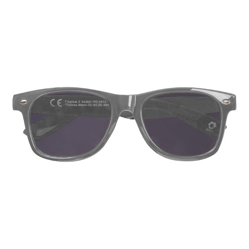 Silbergraue RPET-Sonnenbrille im klassischen Design.
