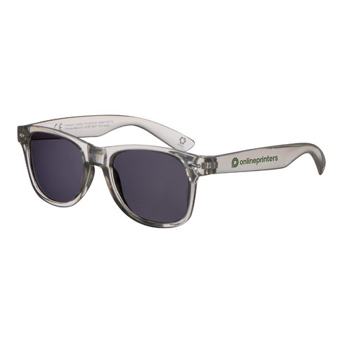 Transparente RPET Sonnenbrille mit dunklen Glsern.