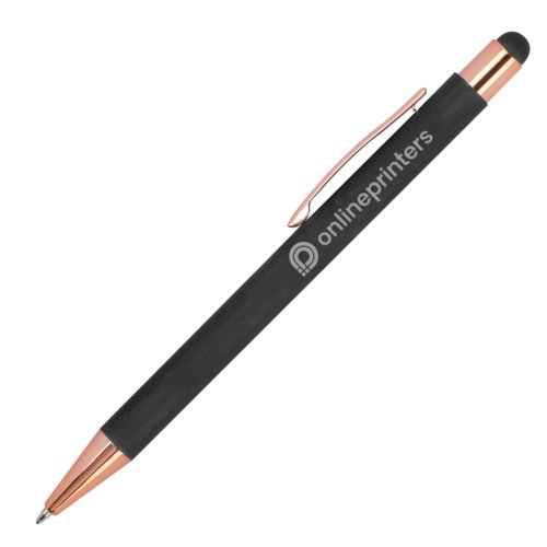 Anthrazitfarbener Kugelschreiber mit Touch-Pen und Clip.