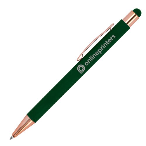Grner Kugelschreiber aus Metall mit Touch-Pen und Clip.
