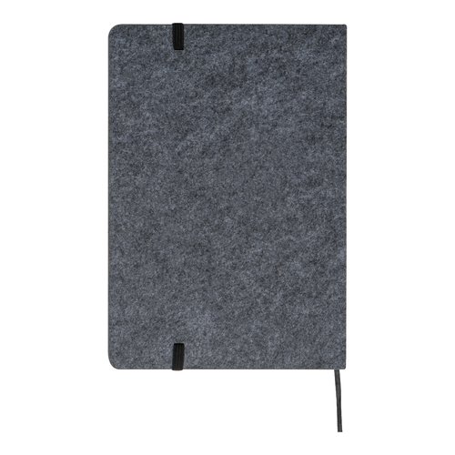 Silbergraues Filz-Notizbuch-Set mit Gummibandverschluss und Stiftschlaufe.
