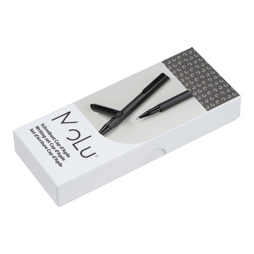 Schwarzes Schreibset mit Kugelschreiber und Fineliner.