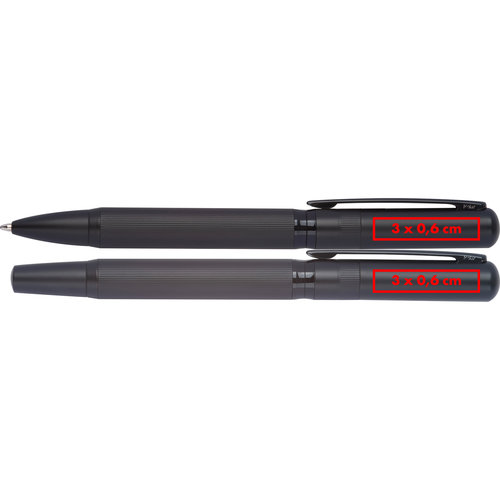 Dunkles Schreibset mit Kugelschreiber und Etui.