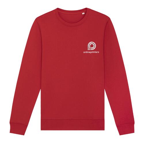 Rotes Unisex-Sweatshirt aus Baumwollmischgewebe mit Rundhalsausschnitt.