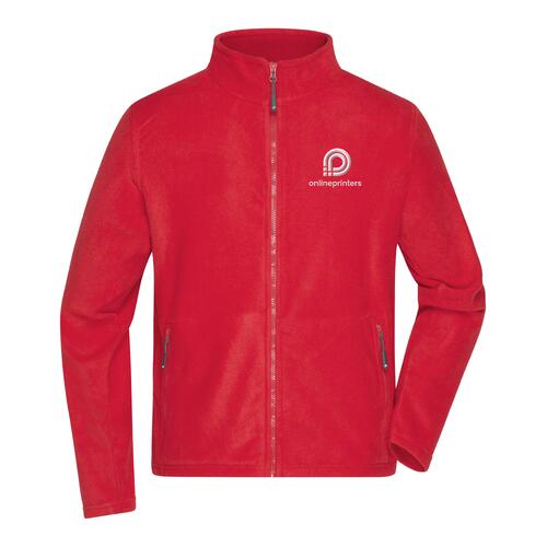 Rote Fleecejacke aus Polyester f�r Herren mit durchgehendem Rei�verschluss.