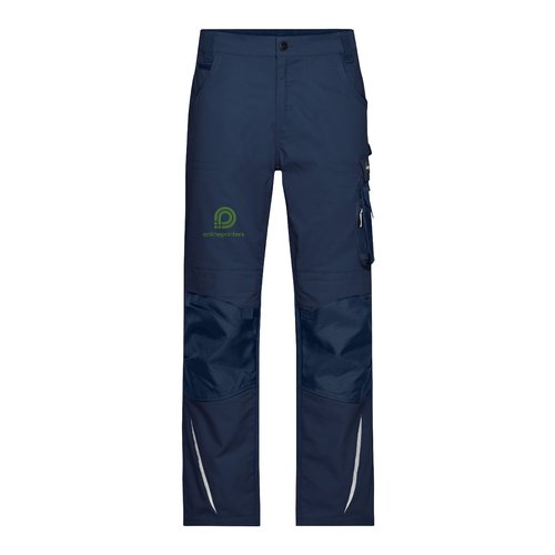 Marineblaue Arbeits-Hose aus Polyester-Baumwoll-Gemisch mit Taschen.
