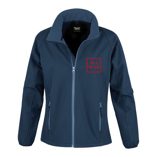 Blaue Softshelljacke f�r Herren mit durchgehendem Rei�verschluss und Seitentaschen.