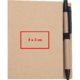Brauner Notizblock mit Stifthalter und Stift.