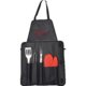 Schwarze Grillschrze aus Stoff mit Taschen.