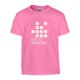 Rosa Baumwoll-T-Shirt mit kurzen rmeln und Rundhalsausschnitt.