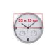 Silberne Wanduhr mit integriertem Thermometer und Hygrometer.
