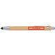 Holzfarbener Kugelschreiber mit Metallelementen und Touchpen-Funktion.